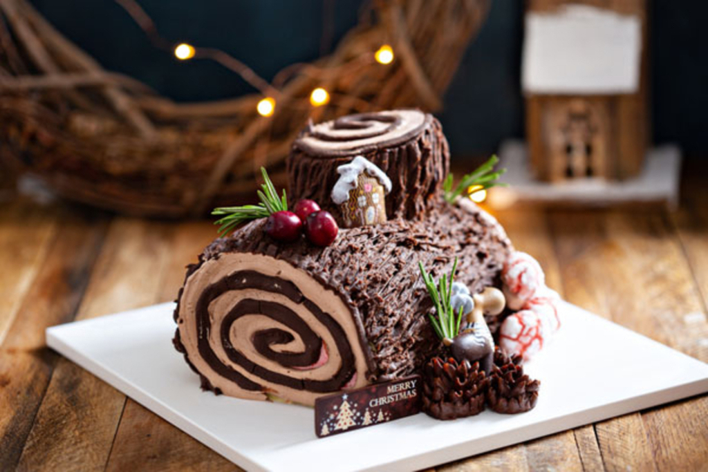 Christmas log with chocolate mousse