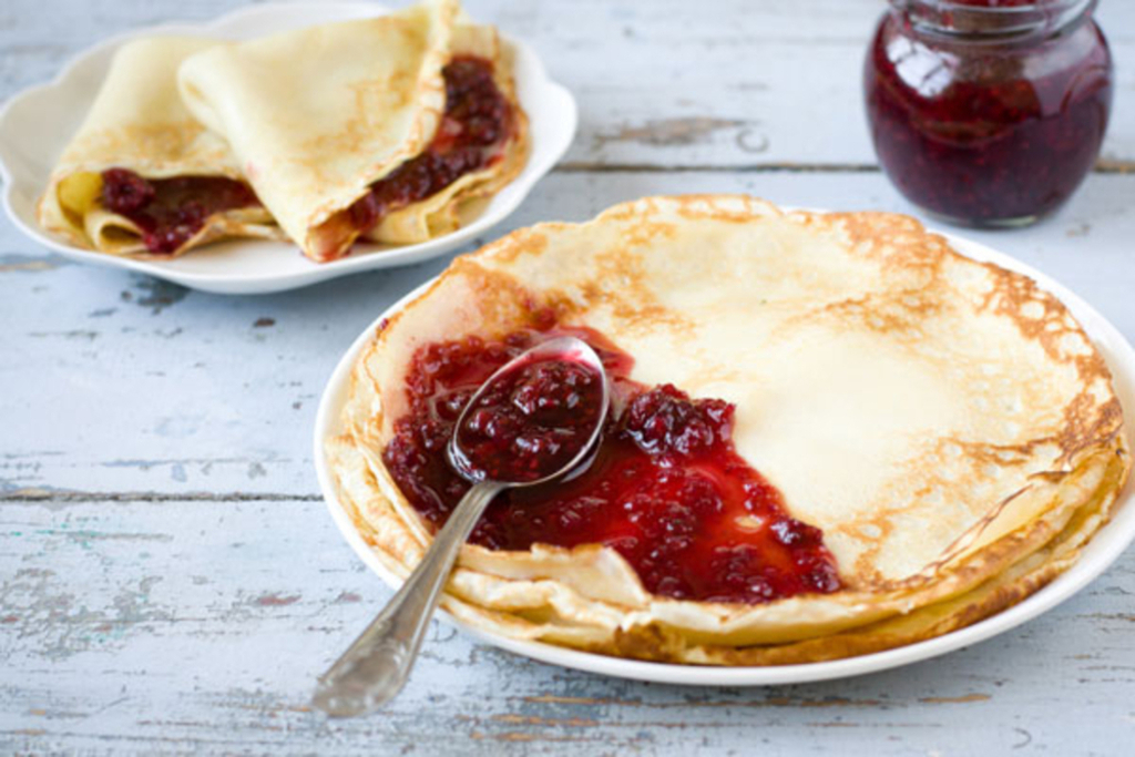 Pancakes with strawberry jam