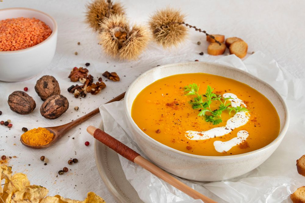 Lentil soup with carrots and coconut milk