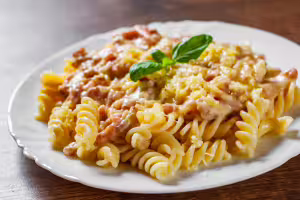 Fusilli al forno con pancetta