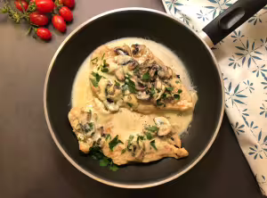 Supreme of poultry with patrelle-flavored sauce