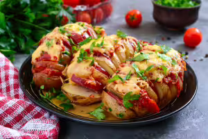 Pommes de terre farcies au saucisson à l'ail