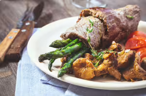 Veal flank with chanterelles