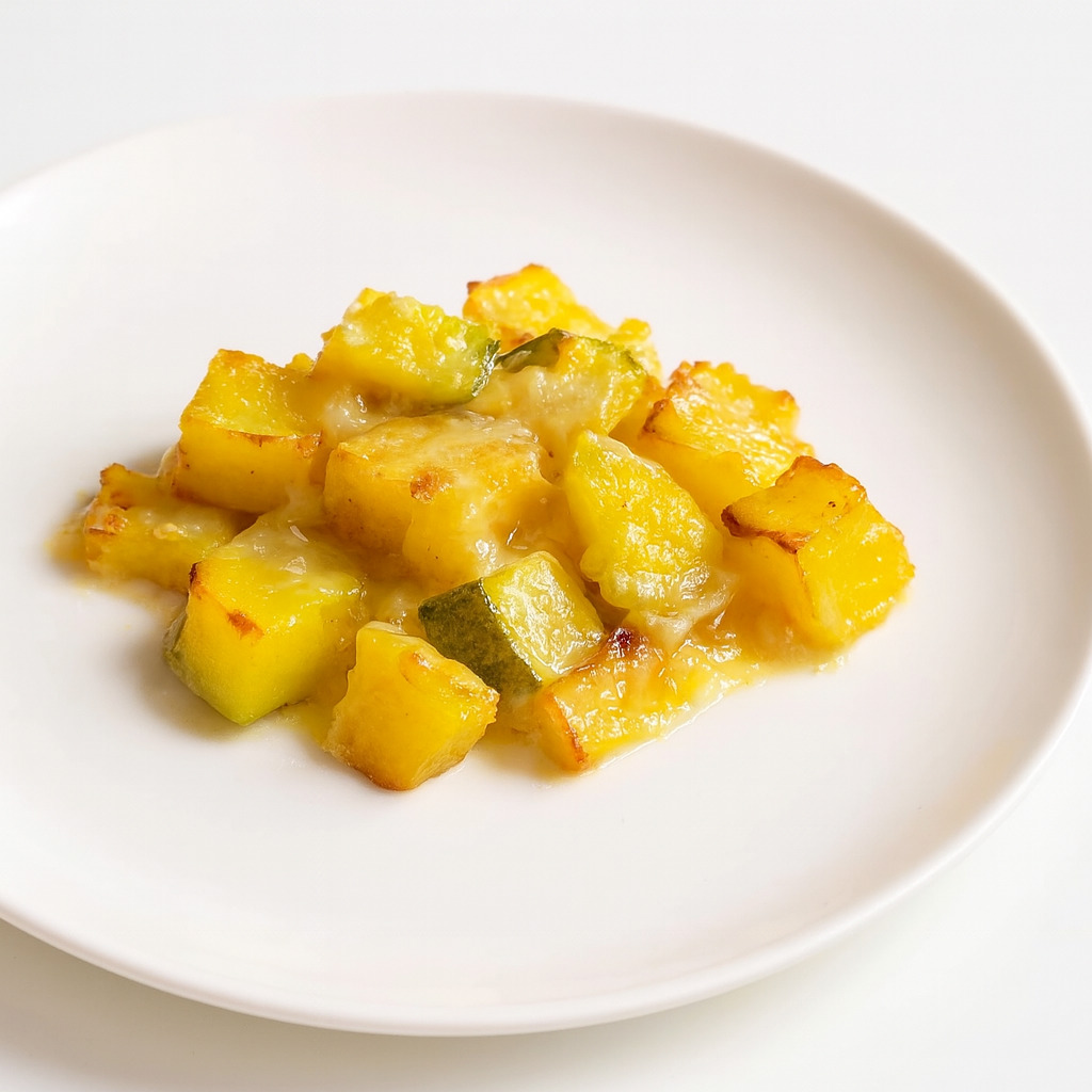 Zucchini, potato and onion gratin with cheese