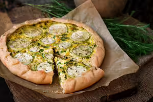 Zucchini and goat cheese quiche