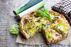 Leek and bacon quiche