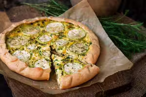 Zucchini and goat cheese quiche