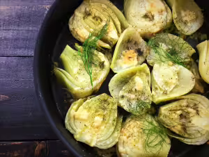 Pan-fried fennel in olive oil