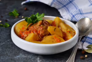 Sauteed veal with carrots and potatoes