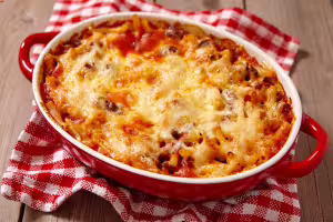 Frankfurter sausage pasta gratin