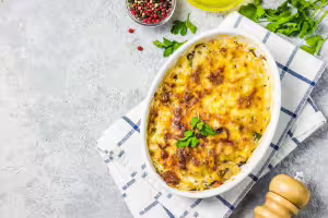 White cabbage gratin with bacon