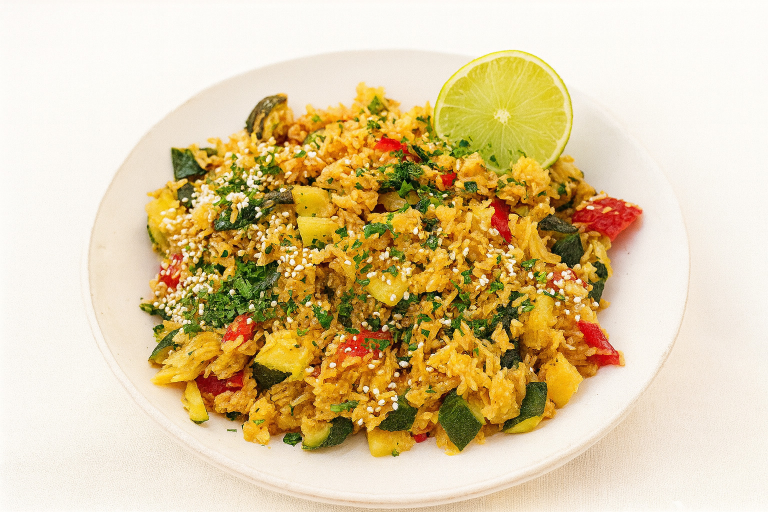 Riz sauté courgettes et poivrons